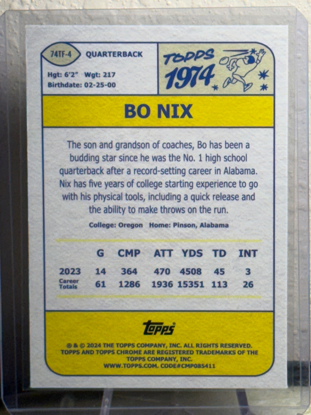 Bo Nix 2024 Topps Chrome 1974 #74TF-4