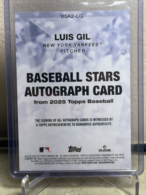 Luis Gil 2025 TOPPS Certified Autograph Issue Card 029/150